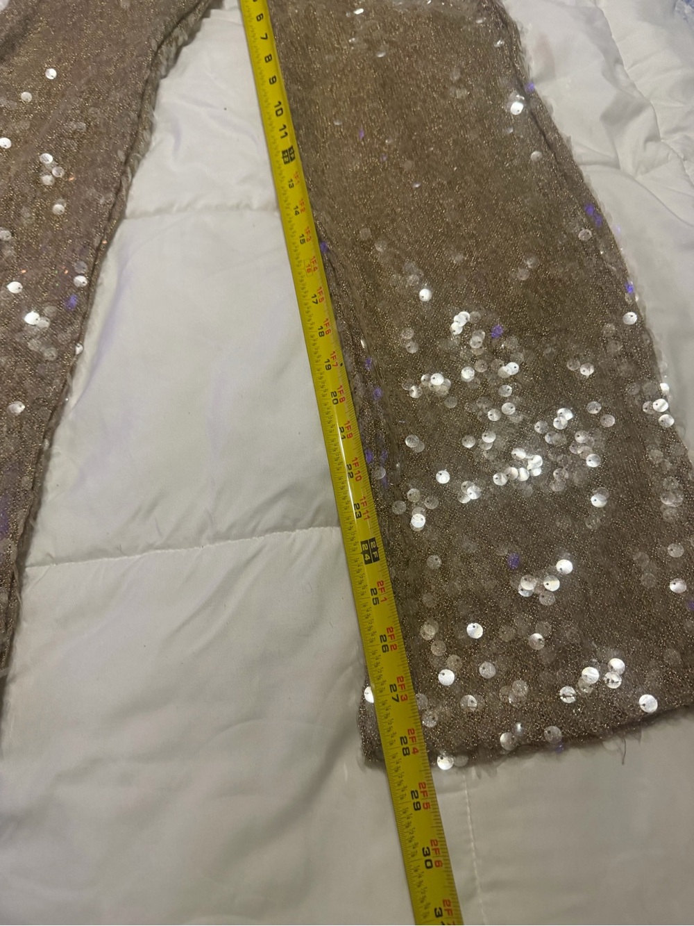 Zara semi sheer Gold/ champagne Sequin Wide-Leg Pants - Picture 3 of 7